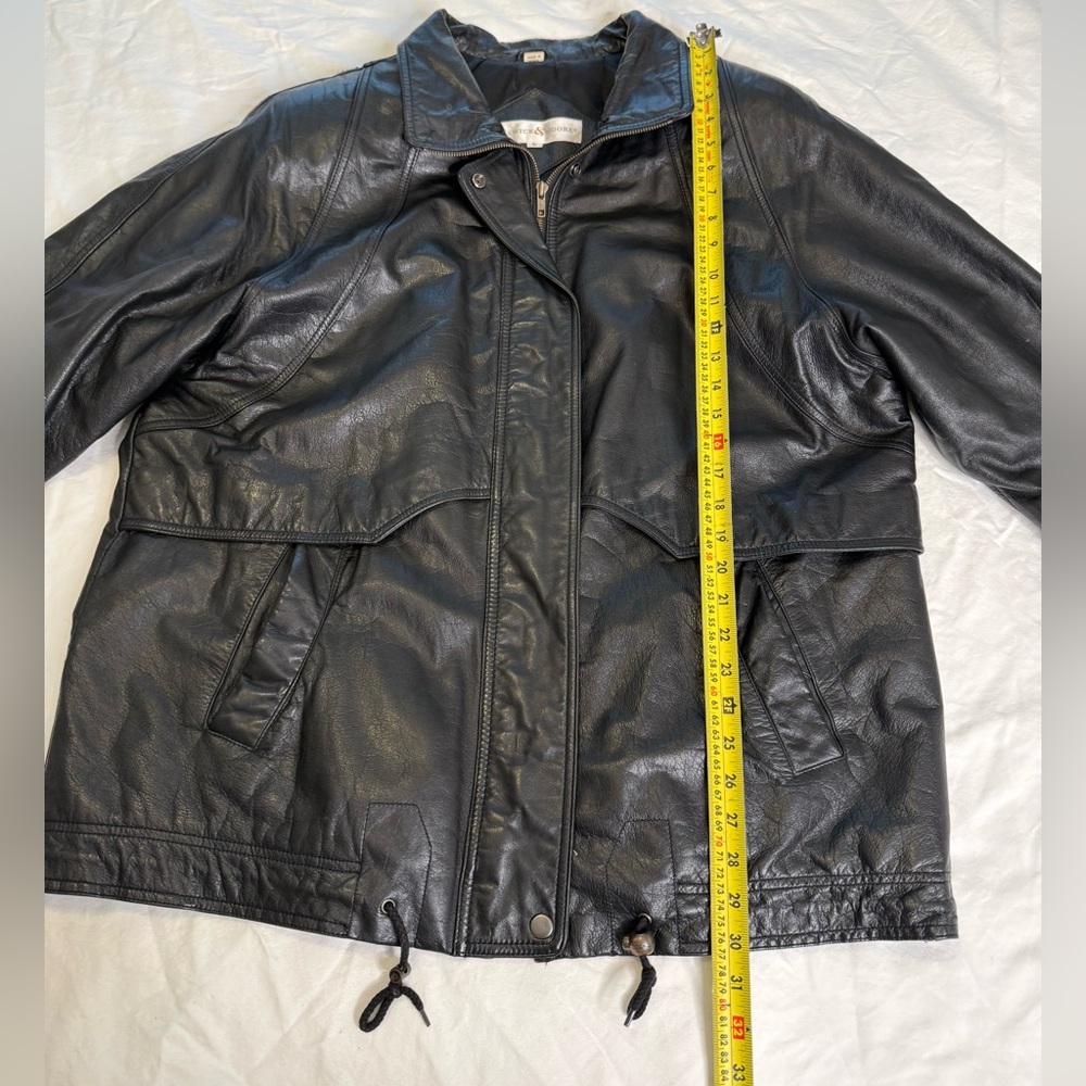 Vintage 90s Oversized Black Genuine Leather Coat L Minimalist Longline Y2K - Picture 11 of 13